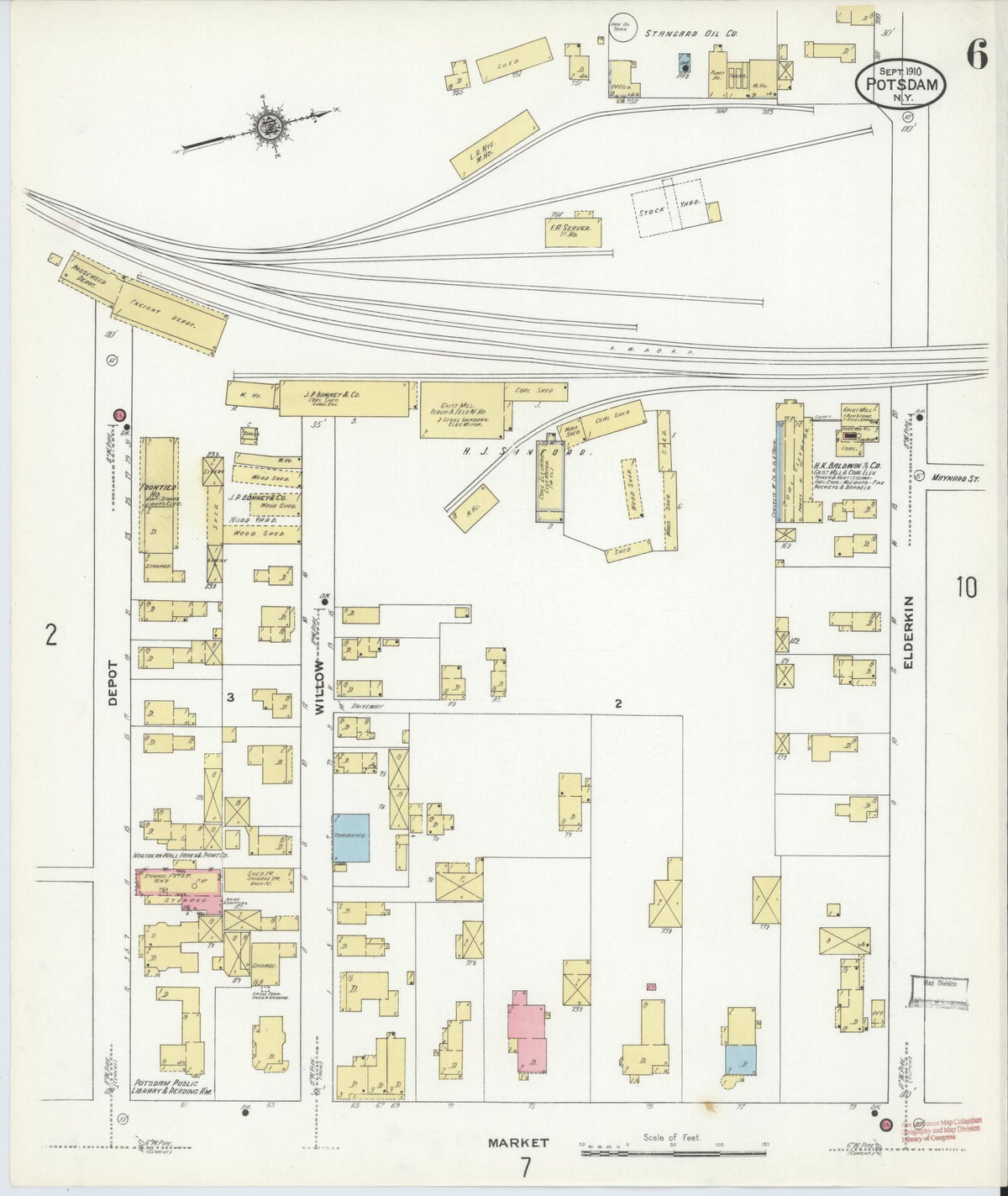 Sanborn Fire Insurance Map from Potsdam, St. Lawrence County, New York (1910), Sheet #0006 - Complete Map Set gallery image, historic Sanborn map, vintage wall art, New York New York