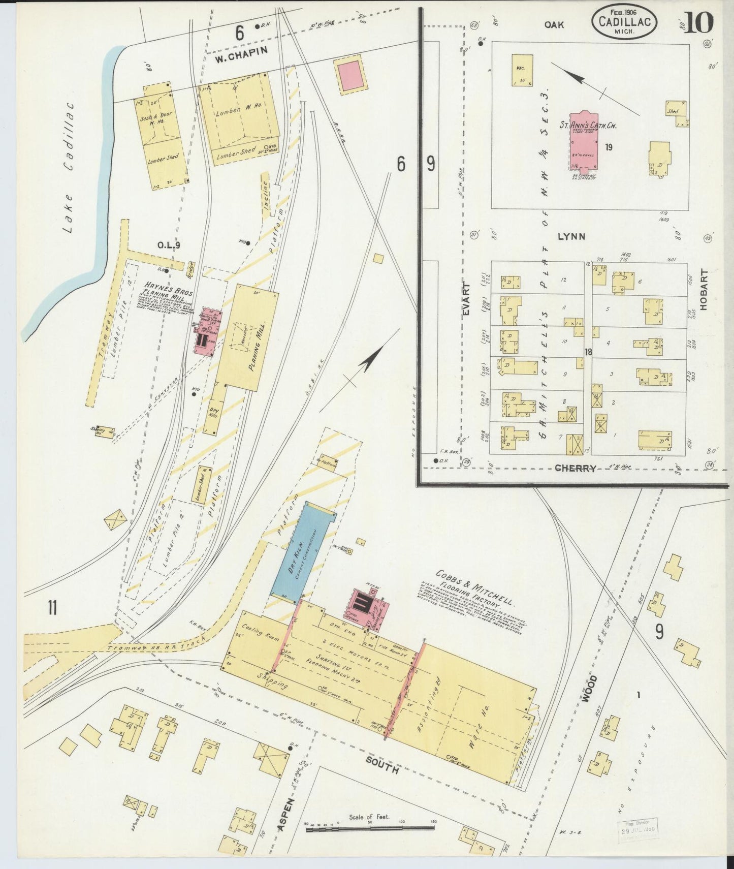 Sanborn Fire Insurance Map from Cadillac, Wexford County, Michigan (1906), Sheet #0010 - Historic Sanborn Fire Insurance Map Print, vintage old map wall art, antique decor, genealogy gift, Michigan Michigan map
