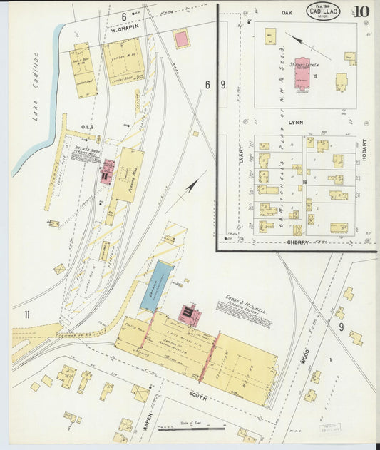 Sanborn Fire Insurance Map from Cadillac, Wexford County, Michigan (1906), Sheet #0010 - Historic Sanborn Fire Insurance Map Print, vintage old map wall art, antique decor, genealogy gift, Michigan Michigan map