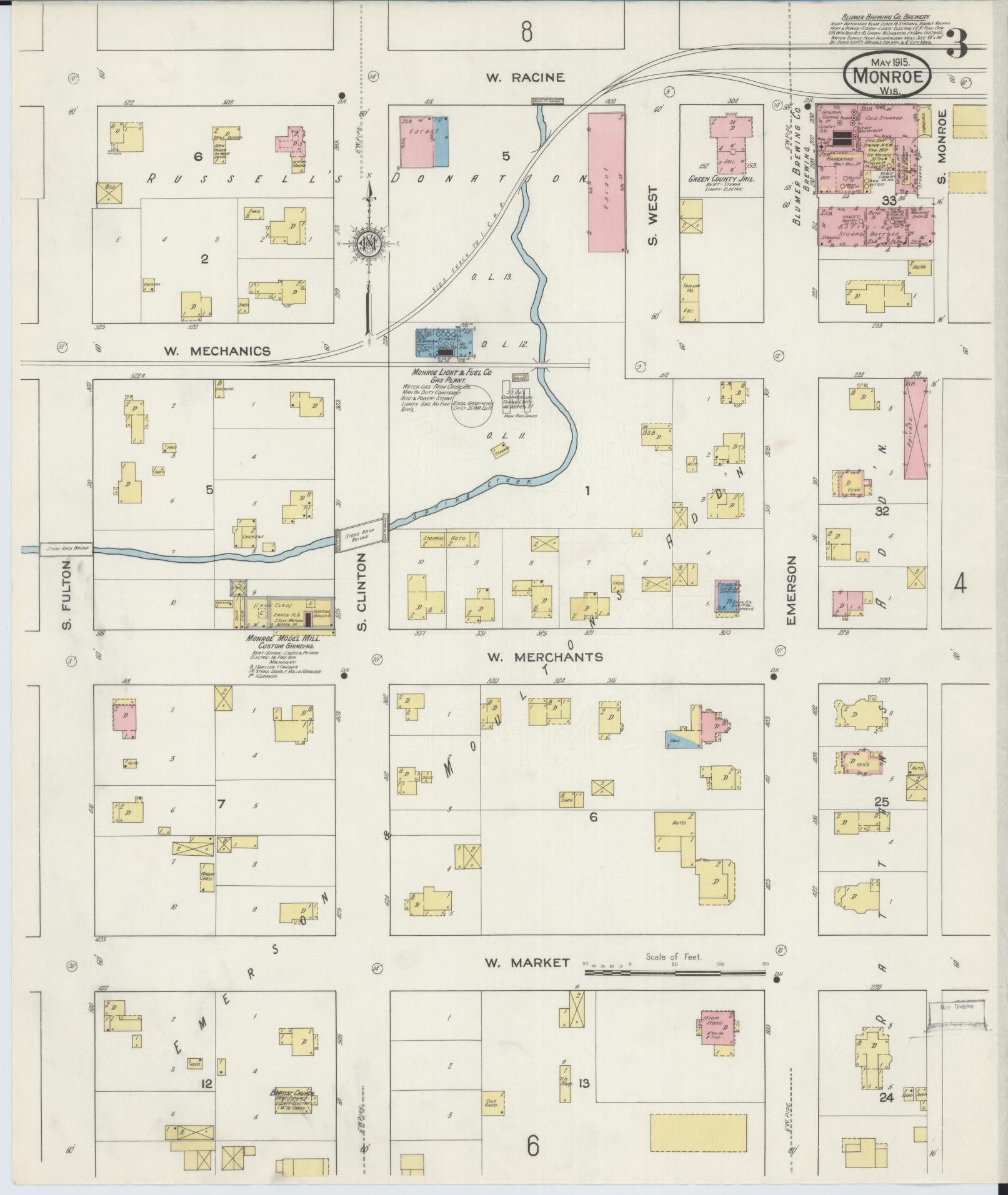 Sanborn Fire Insurance Map from Monroe, Green County, Wisconsin (1915), Sheet #0003 - Complete Map Set gallery image, historic Sanborn map, vintage wall art, Wisconsin Wisconsin