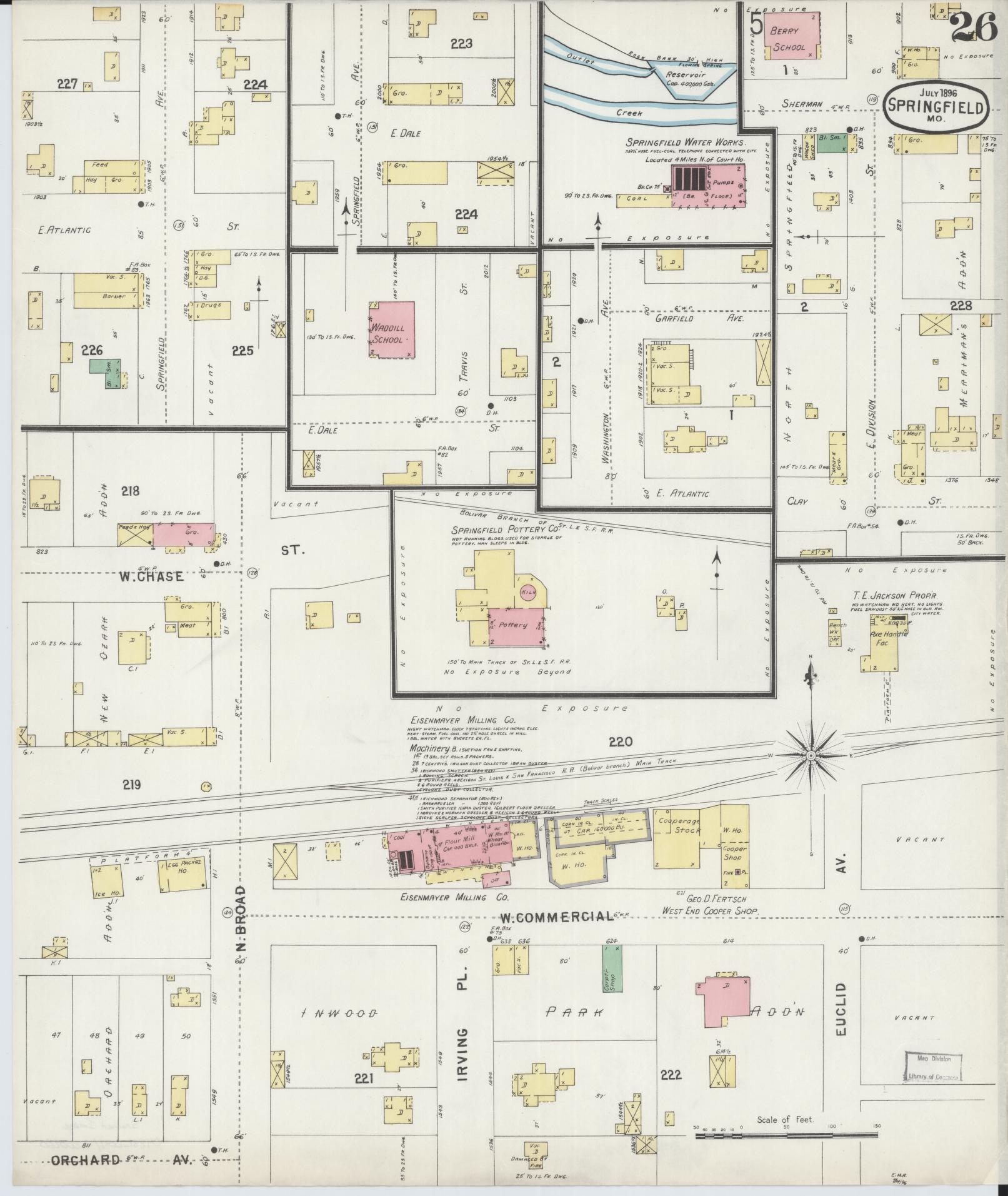 Sanborn Fire Insurance Map from Springfield, Greene County, Missouri (1896), Sheet #0026 - Historic Sanborn Fire Insurance Map Print, vintage old map wall art, antique decor, genealogy gift, Missouri Missouri map