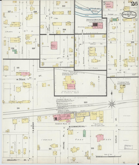 Sanborn Fire Insurance Map from Springfield, Greene County, Missouri (1896), Sheet #0026 - Historic Sanborn Fire Insurance Map Print, vintage old map wall art, antique decor, genealogy gift, Missouri Missouri map