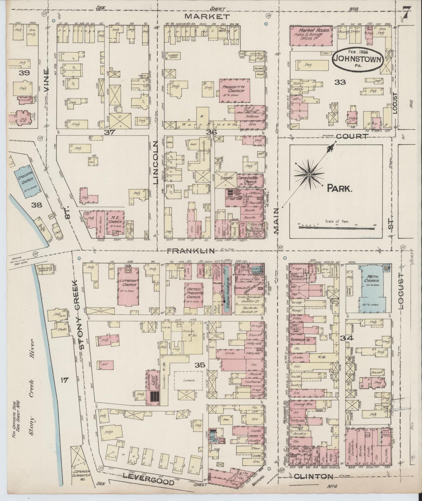 Sanborn Fire Insurance Map from Johnstown, Cambria County, Pennsylvania (1886), Sheet #0007 - Complete Map Set gallery image, historic Sanborn map, vintage wall art, Pennsylvania Pennsylvania
