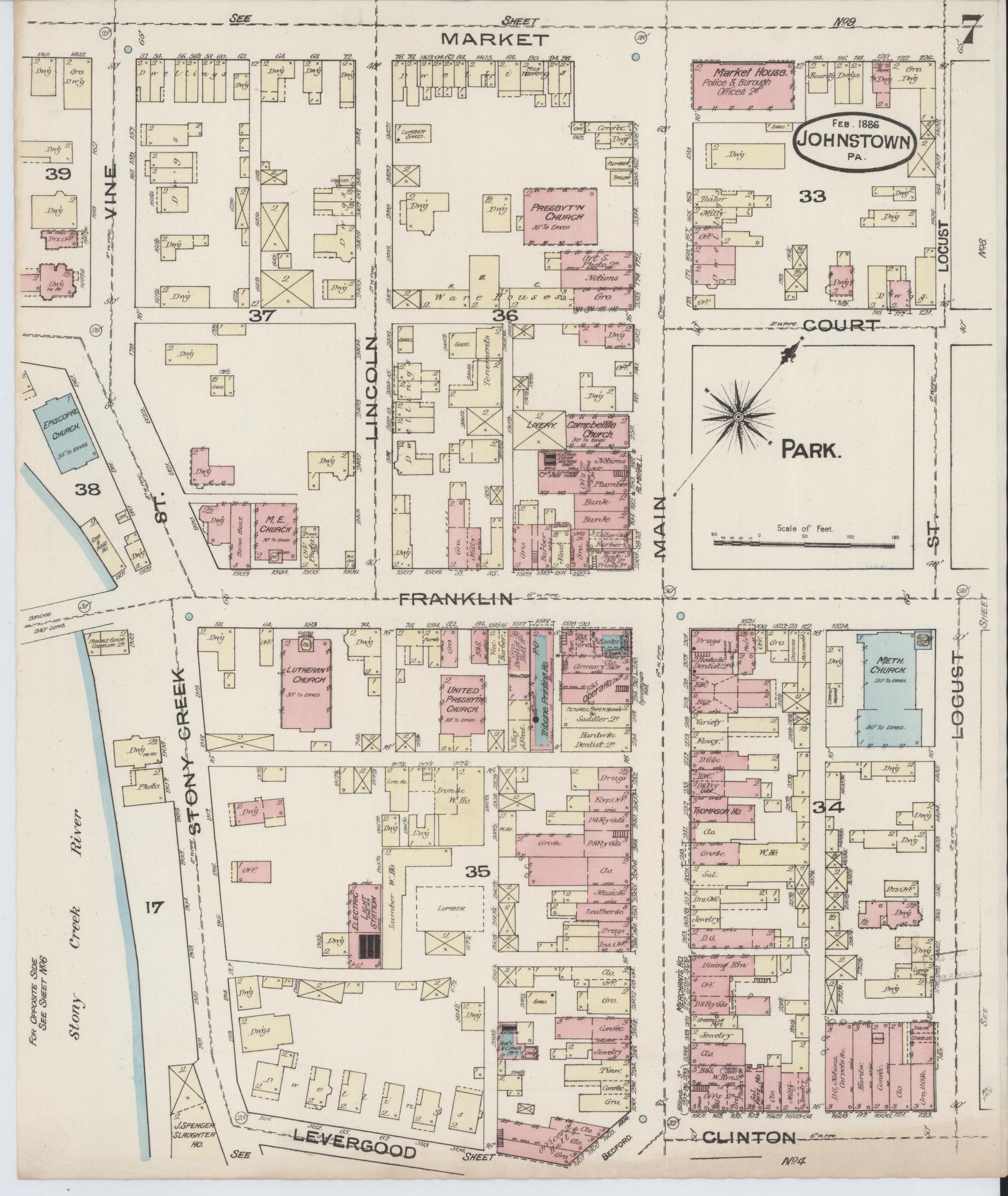 Sanborn Fire Insurance Map from Johnstown, Cambria County, Pennsylvania (1886), Sheet #0007 - Complete Map Set gallery image, historic Sanborn map, vintage wall art, Pennsylvania Pennsylvania