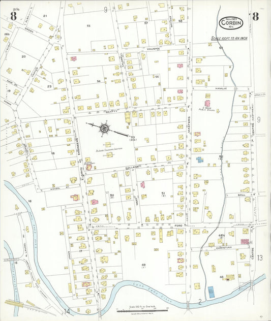 Sanborn Fire Insurance Map from Corbin, Knox and Whitley Counties, Kentucky (1923), Sheet #0008 - Historic Sanborn Fire Insurance Map Print, vintage old map wall art, antique decor, genealogy gift, Kentucky Kentucky map