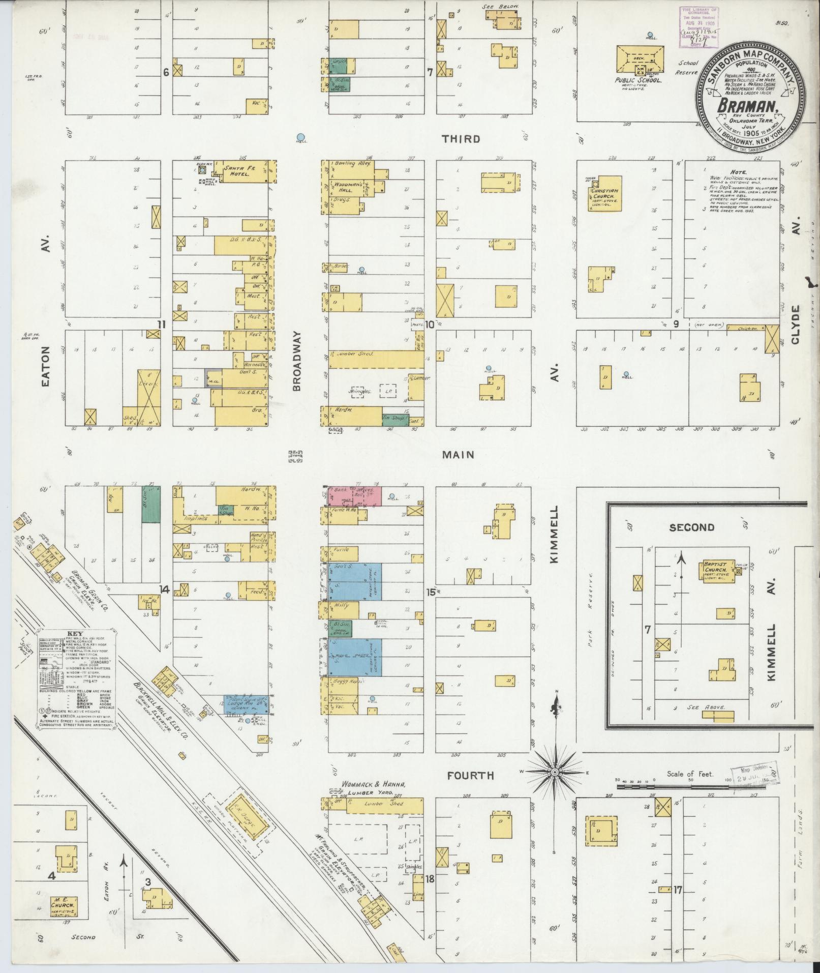 Sanborn Fire Insurance Map from Braman, Kay County, Oklahoma (1905), Sheet #0001 - Historic Sanborn Fire Insurance Map Print, vintage old map wall art, antique decor, genealogy gift, Oklahoma Oklahoma map