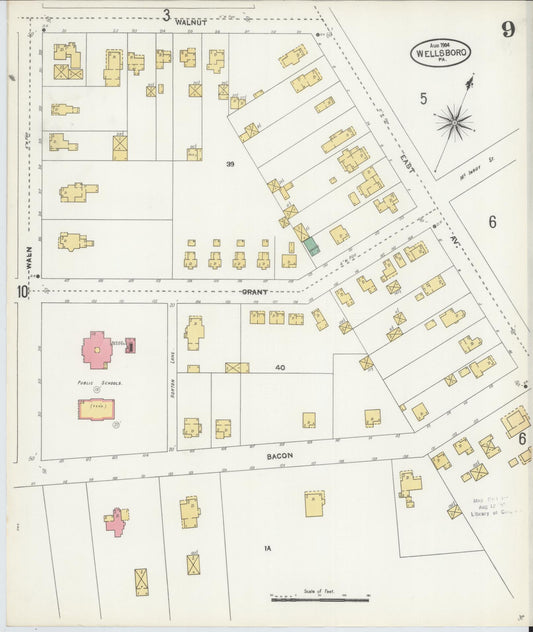 Sanborn Fire Insurance Map from Wellsboro, Tioga County, Pennsylvania (1904), Sheet #0009 - Historic Sanborn Fire Insurance Map Print, vintage old map wall art, antique decor, genealogy gift, Pennsylvania Pennsylvania map