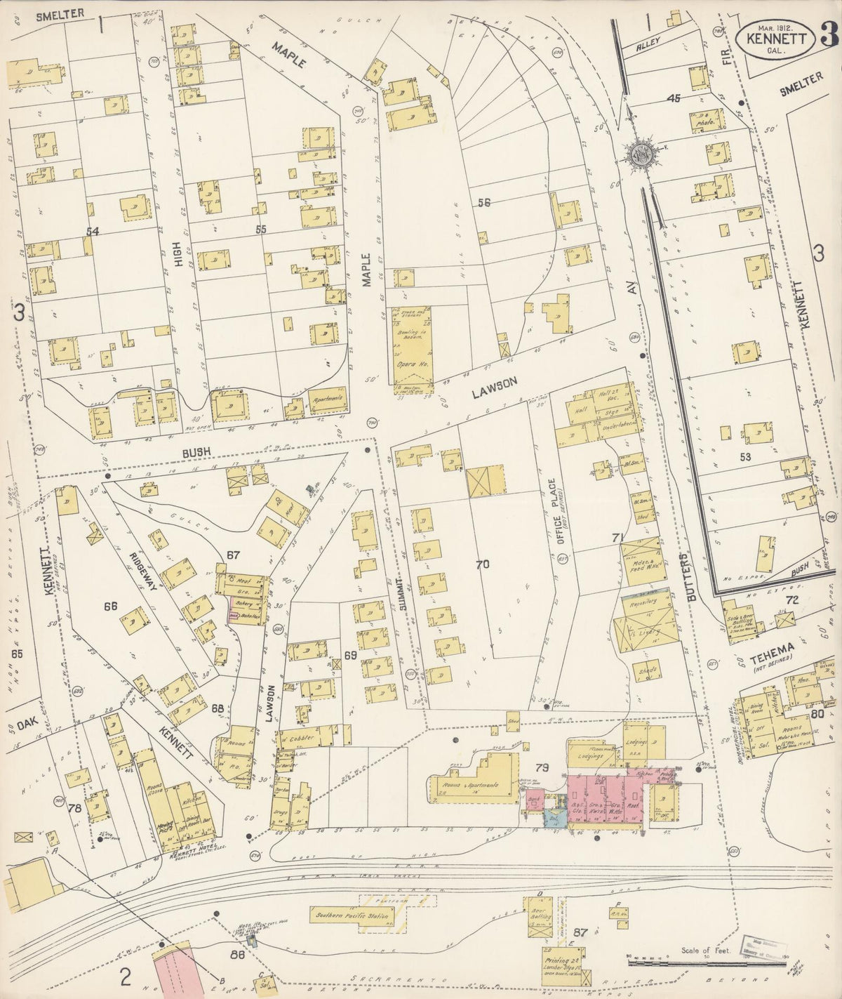 Sanborn Fire Insurance Map from Kennett, Shasta County, California (1912), Sheet #0003 - Complete Map Set gallery image, historic Sanborn map, vintage wall art, California California