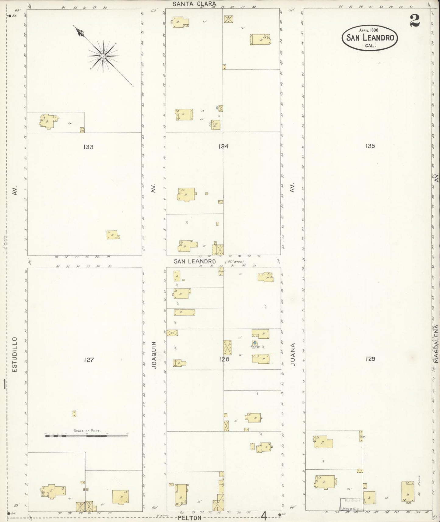 Sanborn Fire Insurance Map from San Leandro, Alameda County, California (1898), Sheet #0002 - Complete Map Set gallery image, historic Sanborn map, vintage wall art, California California