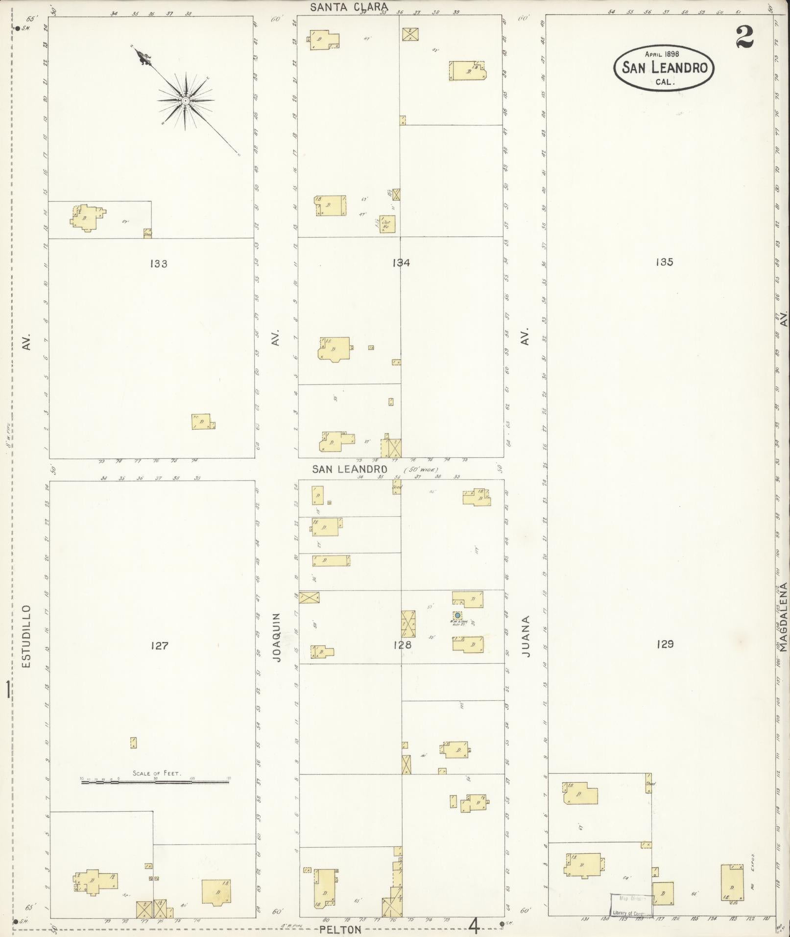 Sanborn Fire Insurance Map from San Leandro, Alameda County, California (1898), Sheet #0002 - Complete Map Set gallery image, historic Sanborn map, vintage wall art, California California