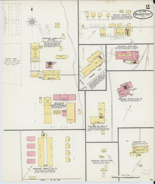 Sanborn Fire Insurance Map from Bridgeport, Jackson County, Alabama (1892), Sheet #0002 - Historic Sanborn Fire Insurance Map Print, vintage old map wall art, antique decor, genealogy gift, Alabama Alabama map