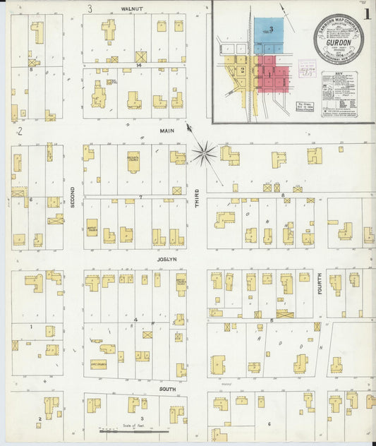 Sanborn Fire Insurance Map from Gurdon, Clark County, Arkansas (1904), Sheet #0001 - Historic Sanborn Fire Insurance Map Print, vintage old map wall art, antique decor, genealogy gift, Arkansas Arkansas map