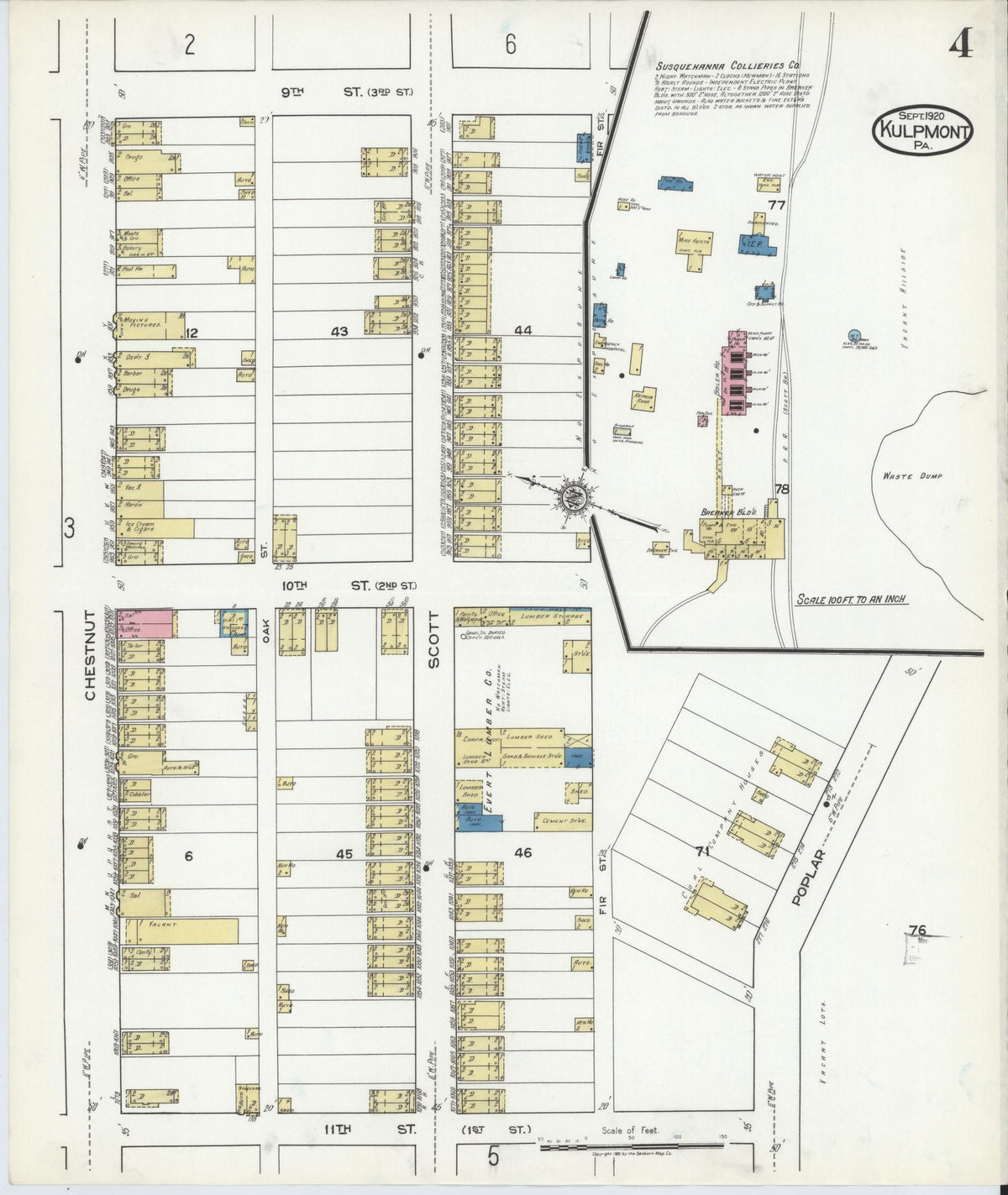 Sanborn Fire Insurance Map from Kulpmont, Northumberland County, Pennsylvania (1920), Sheet #0004 - Complete Map Set gallery image, historic Sanborn map, vintage wall art, Pennsylvania Pennsylvania