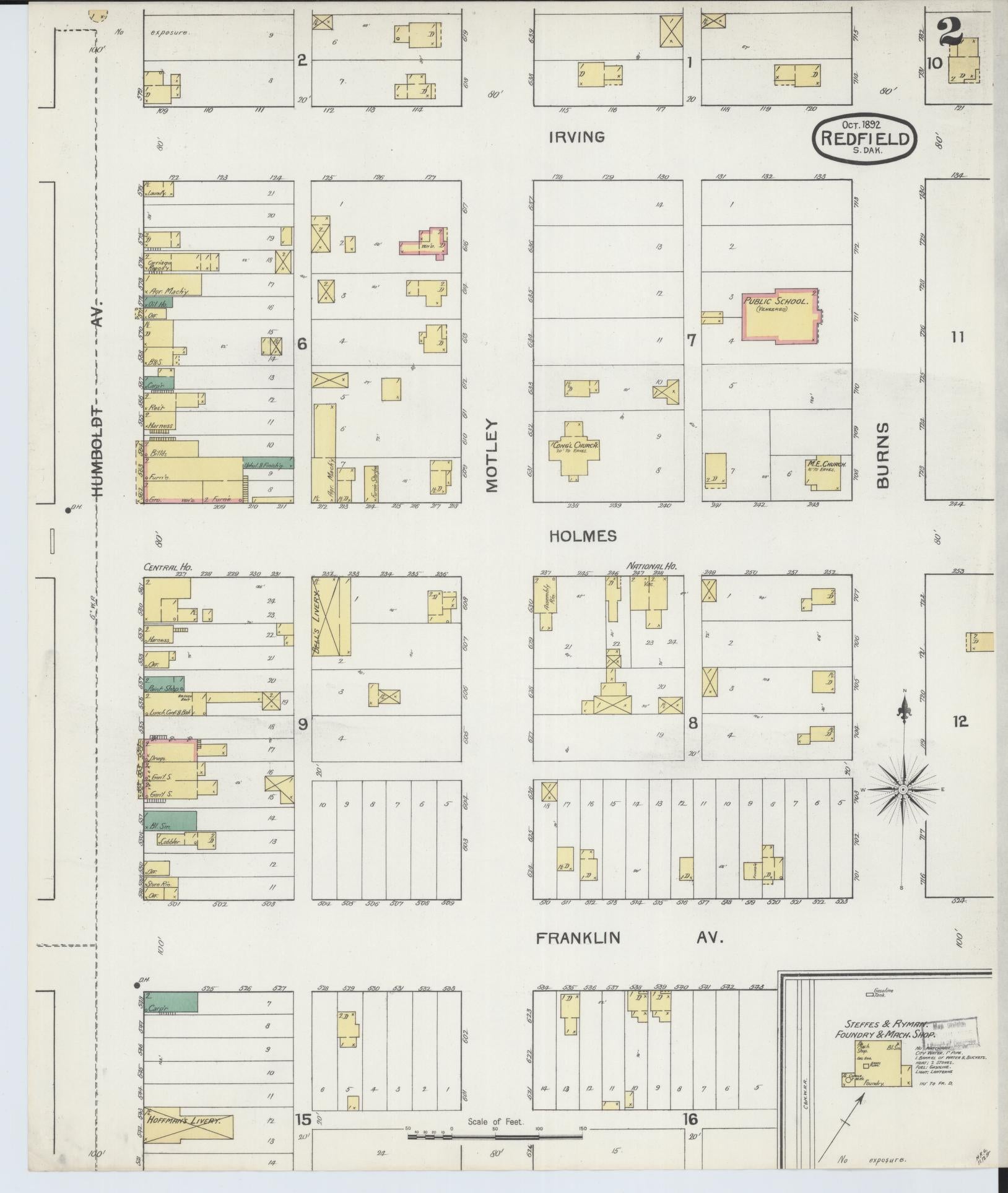 Sanborn Fire Insurance Map from Redfield, Spink County, South Dakota (1892), Sheet #0002 - Complete Map Set gallery image, historic Sanborn map, vintage wall art, South Dakota South Dakota
