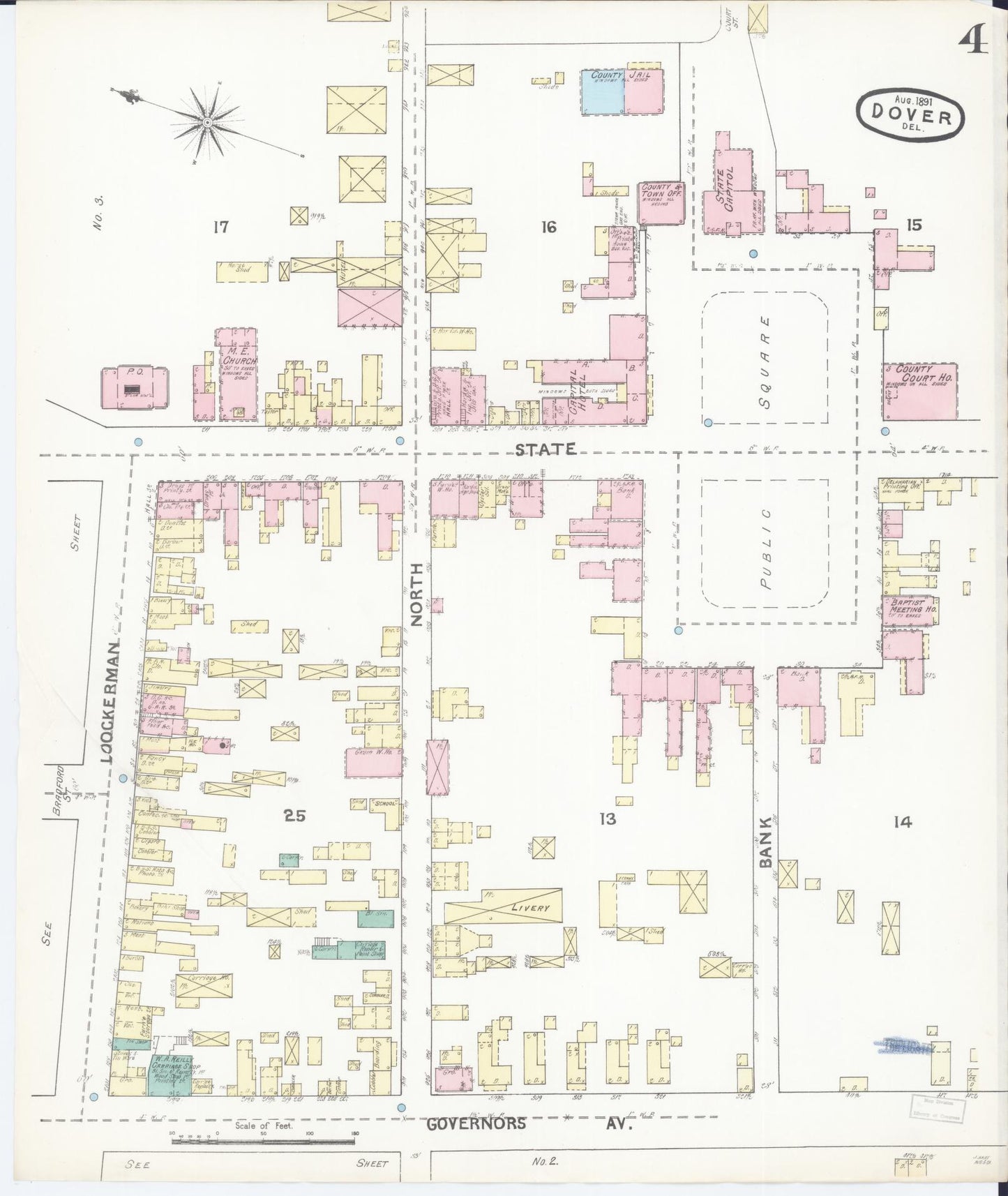 Sanborn Fire Insurance Map from Dover, Kent County, Delaware (1891), Sheet #0004 - Complete Map Set gallery image, historic Sanborn map, vintage wall art, Delaware Delaware