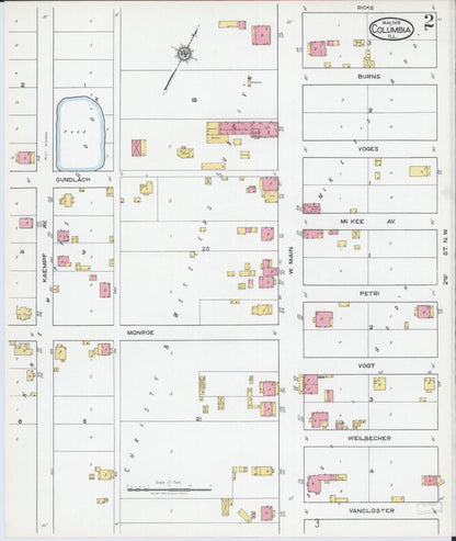 Sanborn Fire Insurance Map from Columbia, Monroe County, Illinois (1919), Sheet #0002 - Historic Sanborn Fire Insurance Map Print, vintage old map wall art, antique decor, genealogy gift, Illinois Illinois map