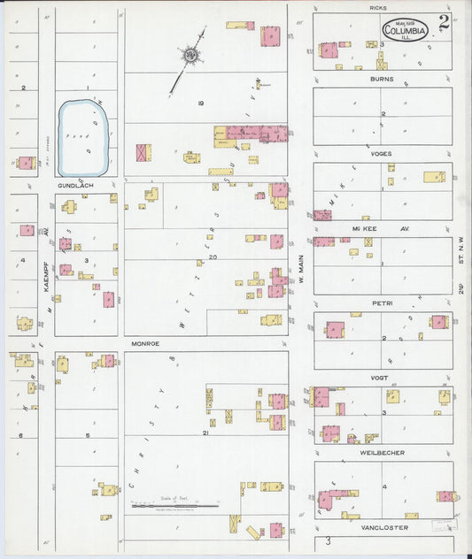 Sanborn Fire Insurance Map from Columbia, Monroe County, Illinois (1919), Sheet #0002 - Historic Sanborn Fire Insurance Map Print, vintage old map wall art, antique decor, genealogy gift, Illinois Illinois map