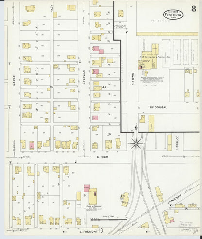 Sanborn Fire Insurance Map from Fostoria, Seneca, Hancock, And Wood Counties, Ohio (1908), Sheet #0008 - Historic Sanborn Fire Insurance Map Print, vintage old map wall art, antique decor, genealogy gift, Ohio Ohio map