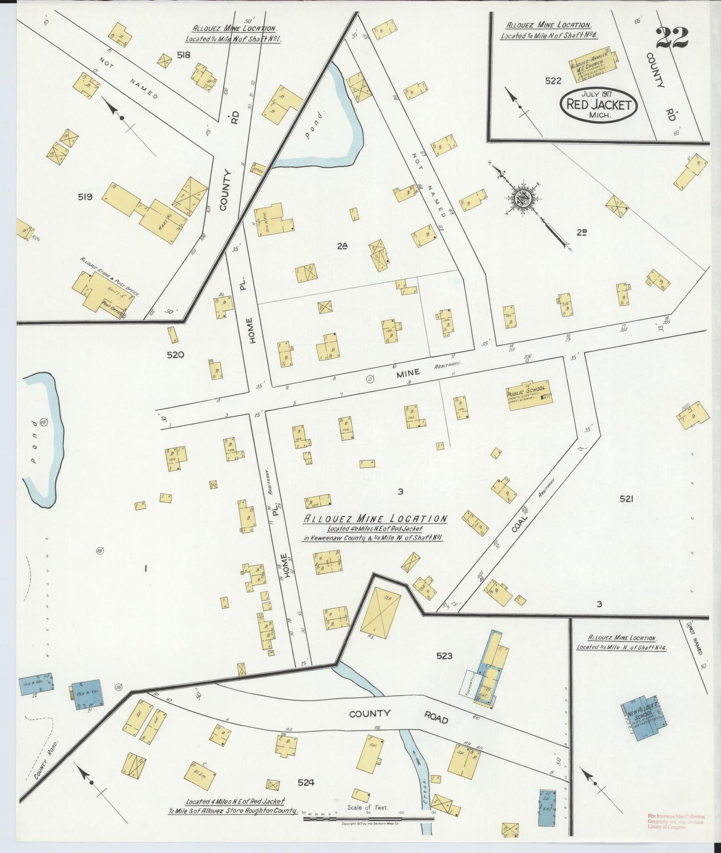 Sanborn Fire Insurance Map from Red Jacket, Houghton County, Michigan (1917), Sheet #0022 - Complete Map Set gallery image, historic Sanborn map, vintage wall art, Michigan Michigan