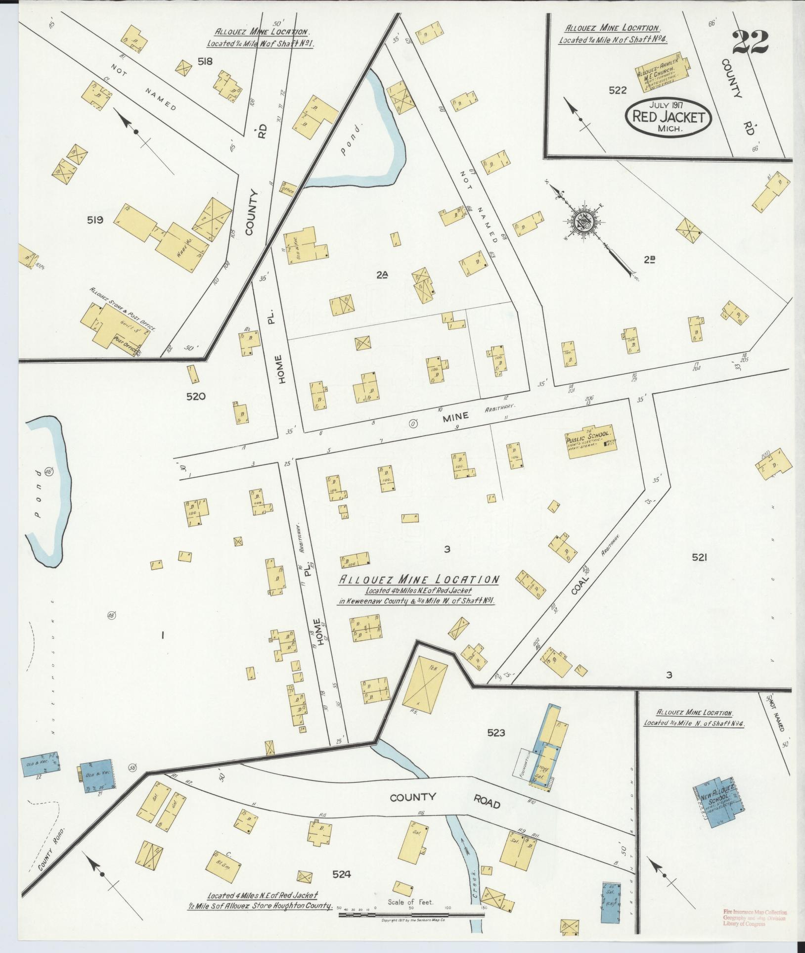 Sanborn Fire Insurance Map from Red Jacket, Houghton County, Michigan (1917), Sheet #0022 - Complete Map Set gallery image, historic Sanborn map, vintage wall art, Michigan Michigan