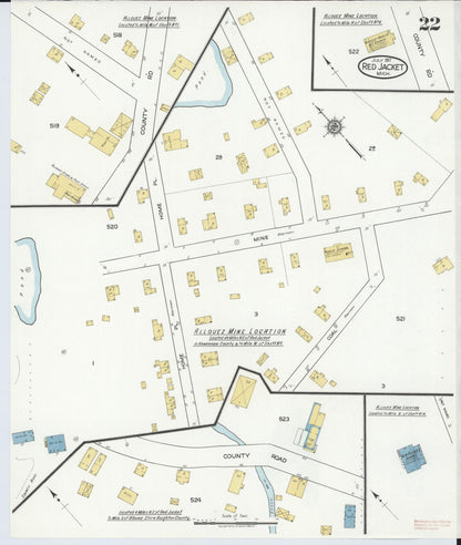 Sanborn Fire Insurance Map from Red Jacket, Houghton County, Michigan (1917), Sheet #0022 - Complete Map Set gallery image, historic Sanborn map, vintage wall art, Michigan Michigan