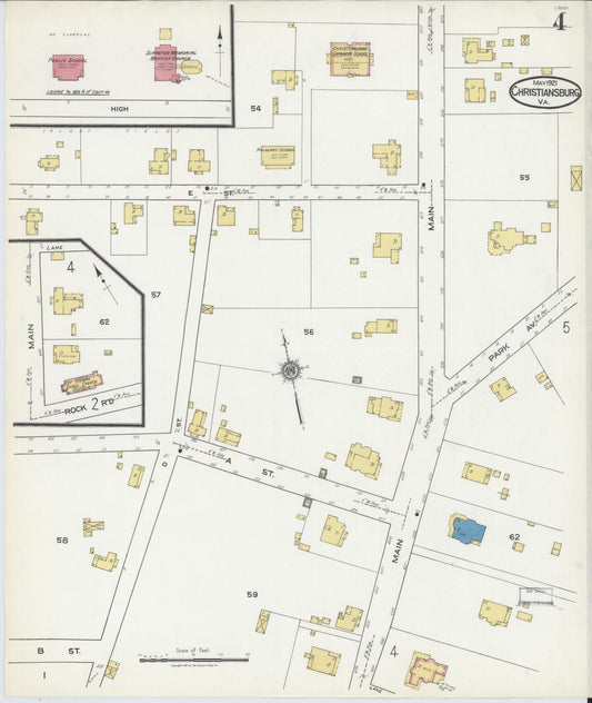 Sanborn Fire Insurance Map from Christiansburg, Montgomery County, Virginia (1921), Sheet #0004 - Historic Sanborn Fire Insurance Map Print, vintage old map wall art, antique decor, genealogy gift, Virginia Virginia map