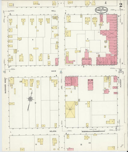 Sanborn Fire Insurance Map from Kingstree, Williamsburg County, South Carolina (1913), Sheet #0002 - Complete Map Set gallery image, historic Sanborn map, vintage wall art, South Carolina South Carolina