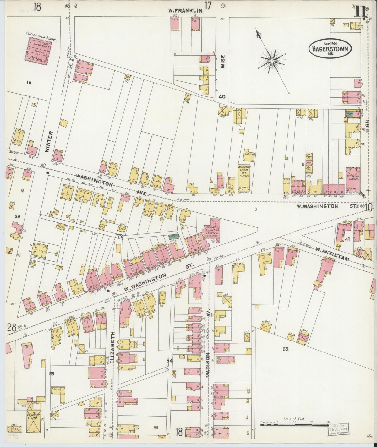Sanborn Fire Insurance Map from Hagerstown, Washington County, Maryland (1904), Sheet #0011 - Historic Sanborn Fire Insurance Map Print, vintage old map wall art, antique decor, genealogy gift, Maryland Maryland map