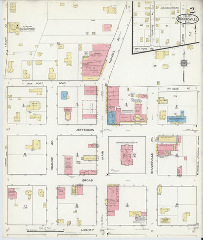 Sanborn Fire Insurance Map from Brooksville, Hernando County, Florida (1917), Sheet #0002 - Complete Map Set gallery image, historic Sanborn map, vintage wall art, Florida Florida