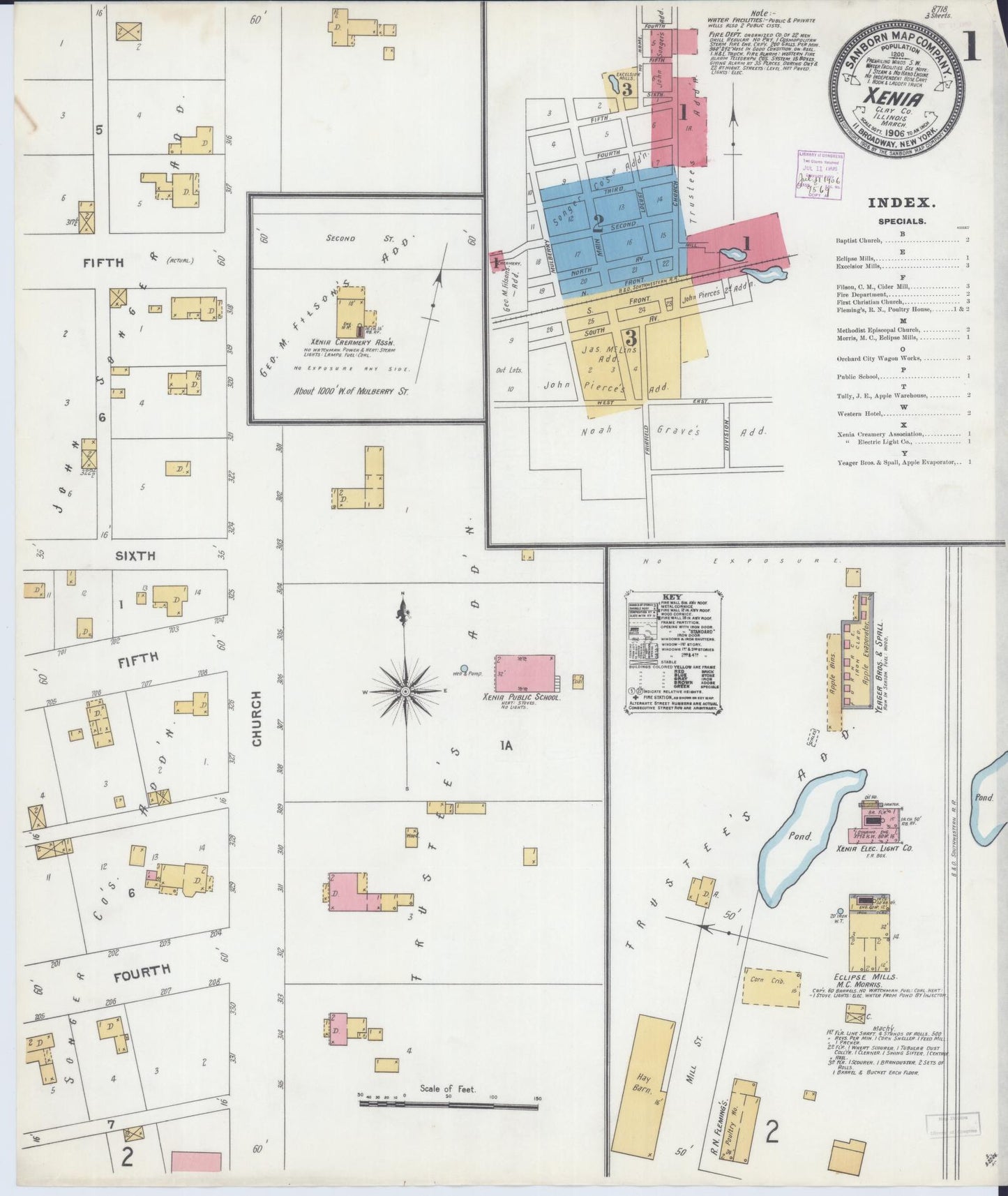 Sanborn Fire Insurance Map from Xenia, Clay County, Illinois (1906), Sheet #0001 - Complete Map Set gallery image, historic Sanborn map, vintage wall art, Illinois Illinois