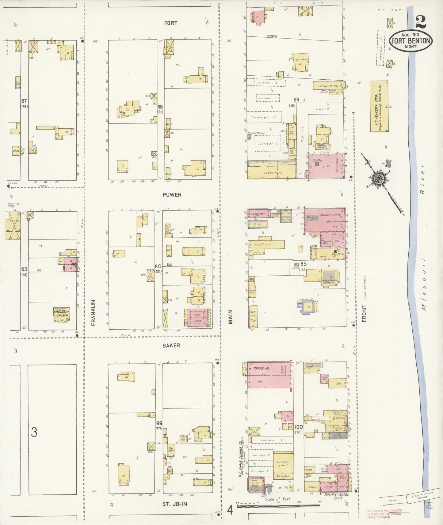 Sanborn Fire Insurance Map from Fort Benton, Chouteau County, Montana (1910), Sheet #0002 - Historic Sanborn Fire Insurance Map Print, vintage old map wall art, antique decor, genealogy gift, Montana Montana map