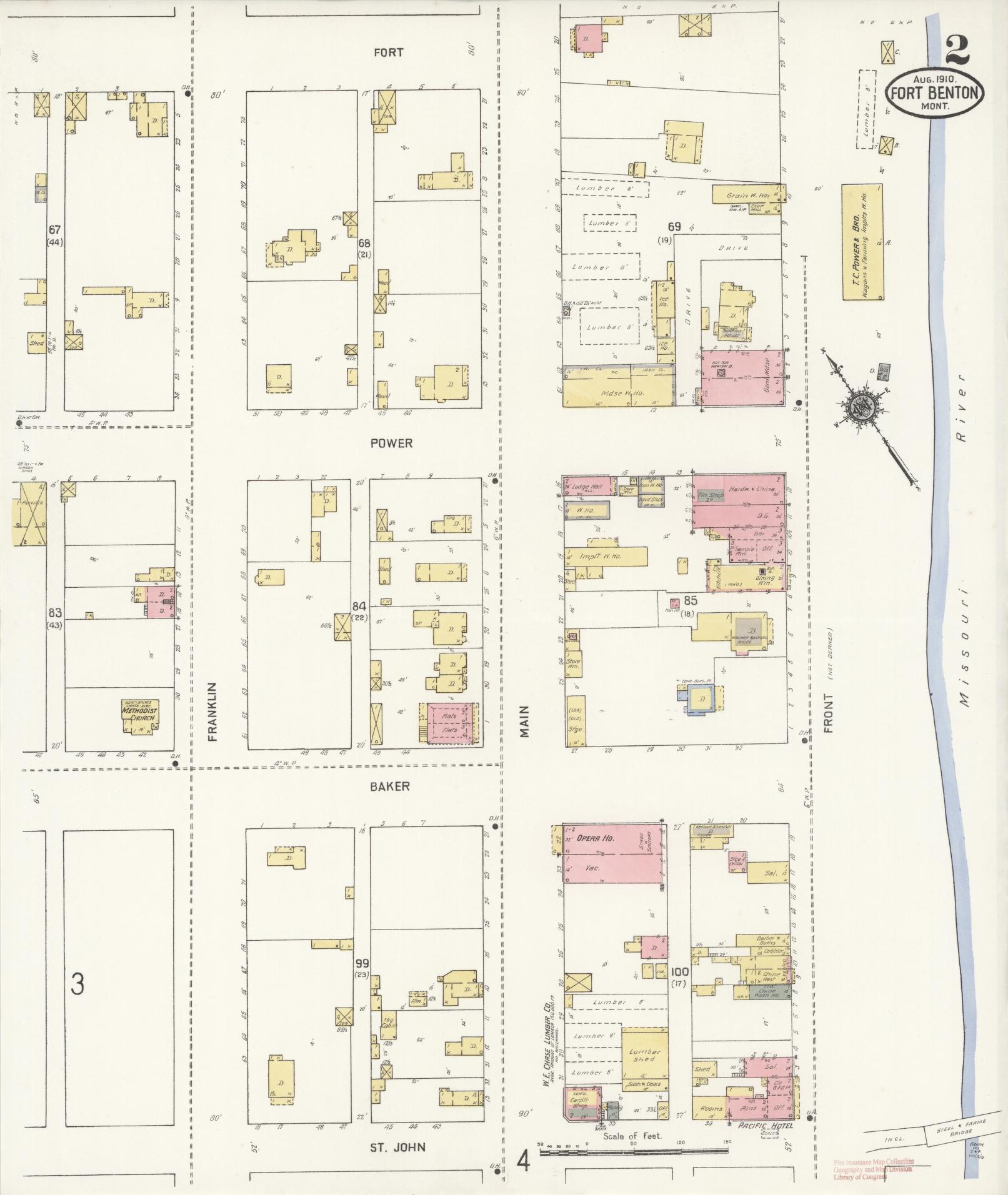 Sanborn Fire Insurance Map from Fort Benton, Chouteau County, Montana (1910), Sheet #0002 - Historic Sanborn Fire Insurance Map Print, vintage old map wall art, antique decor, genealogy gift, Montana Montana map