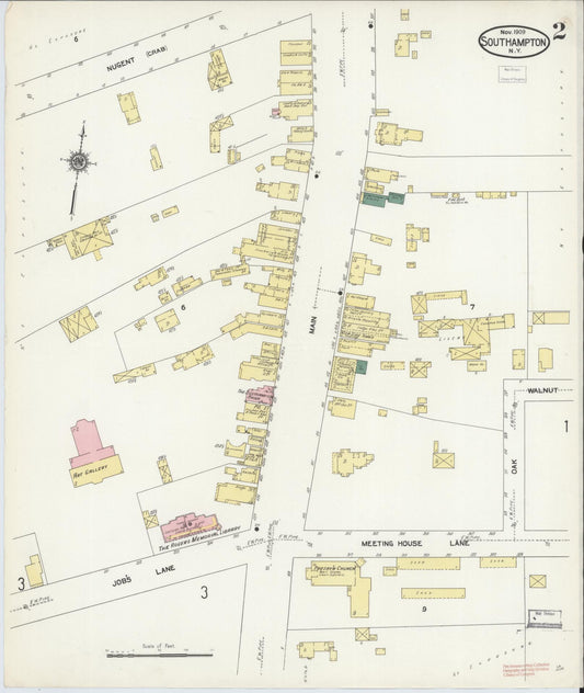 Sanborn Fire Insurance Map from Southampton, Suffolk County, New York (1909), Sheet #0002 - Historic Sanborn Fire Insurance Map Print, vintage old map wall art, antique decor, genealogy gift, New York New York map