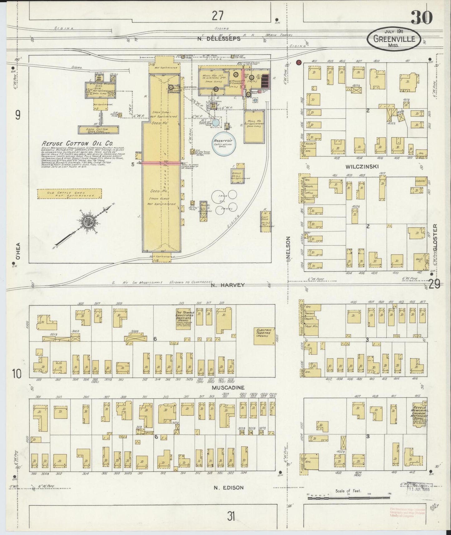 Sanborn Fire Insurance Map from Greenville, Washington County, Mississippi (1911), Sheet #0030 - Complete Map Set gallery image, historic Sanborn map, vintage wall art, Mississippi Mississippi