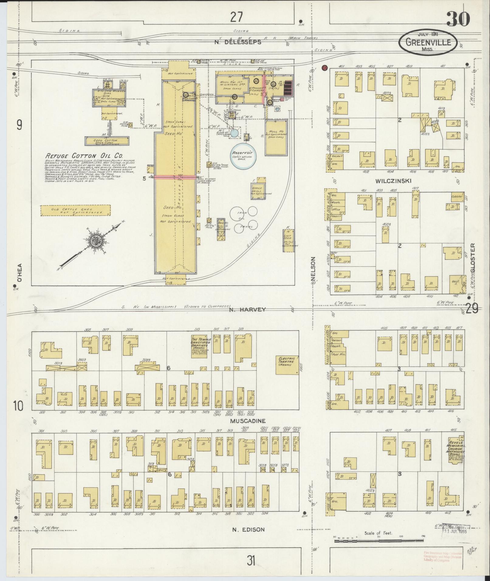 Sanborn Fire Insurance Map from Greenville, Washington County, Mississippi (1911), Sheet #0030 - Complete Map Set gallery image, historic Sanborn map, vintage wall art, Mississippi Mississippi