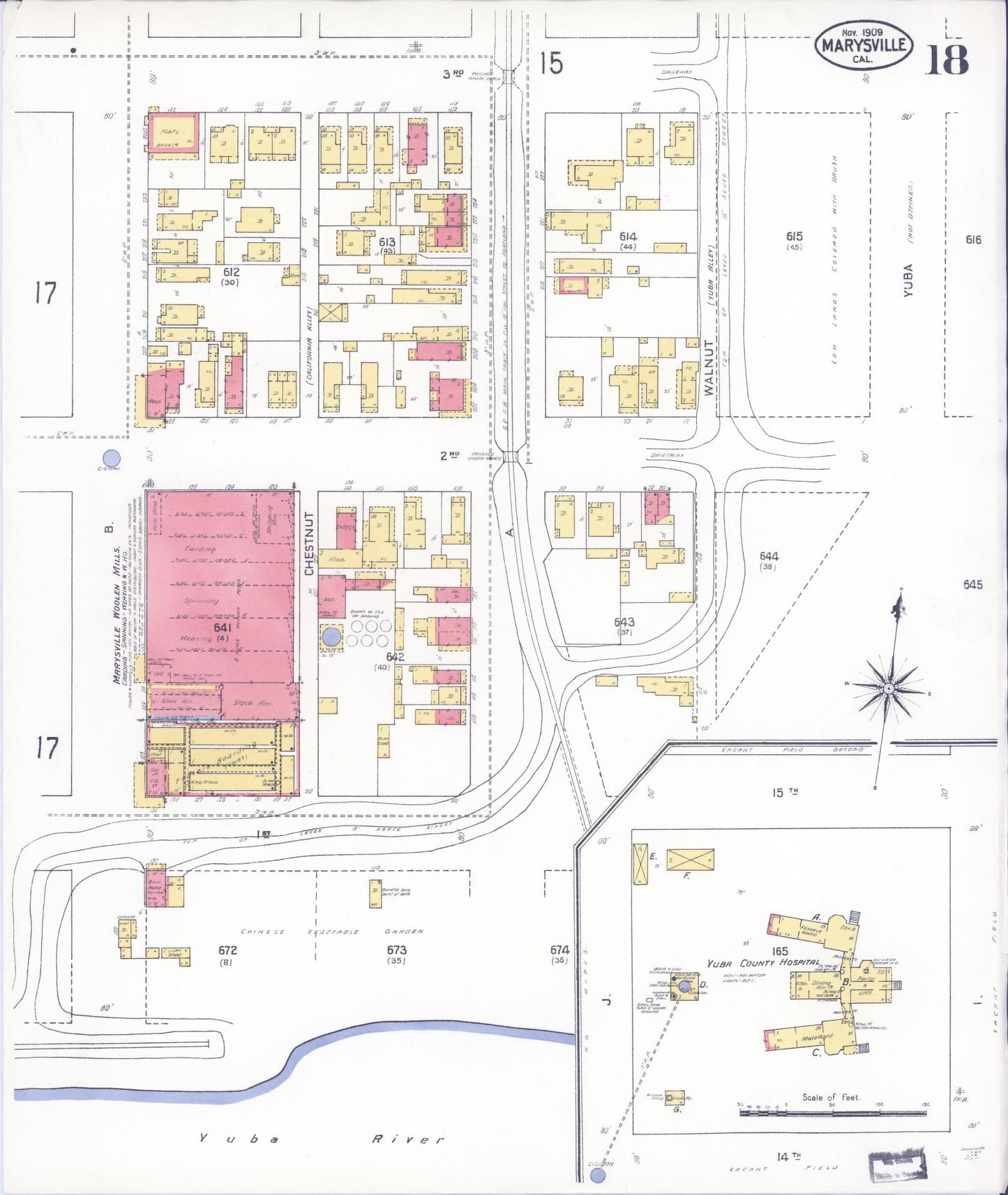 Sanborn Fire Insurance Map from Marysville, Yuba County, California (1909), Sheet #0018 - Historic Sanborn Fire Insurance Map Print, vintage old map wall art, antique decor, genealogy gift, California California map