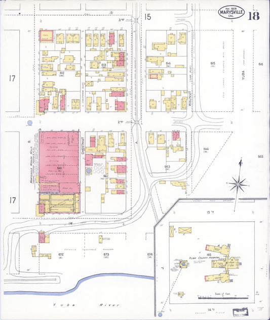 Sanborn Fire Insurance Map from Marysville, Yuba County, California (1909), Sheet #0018 - Historic Sanborn Fire Insurance Map Print, vintage old map wall art, antique decor, genealogy gift, California California map