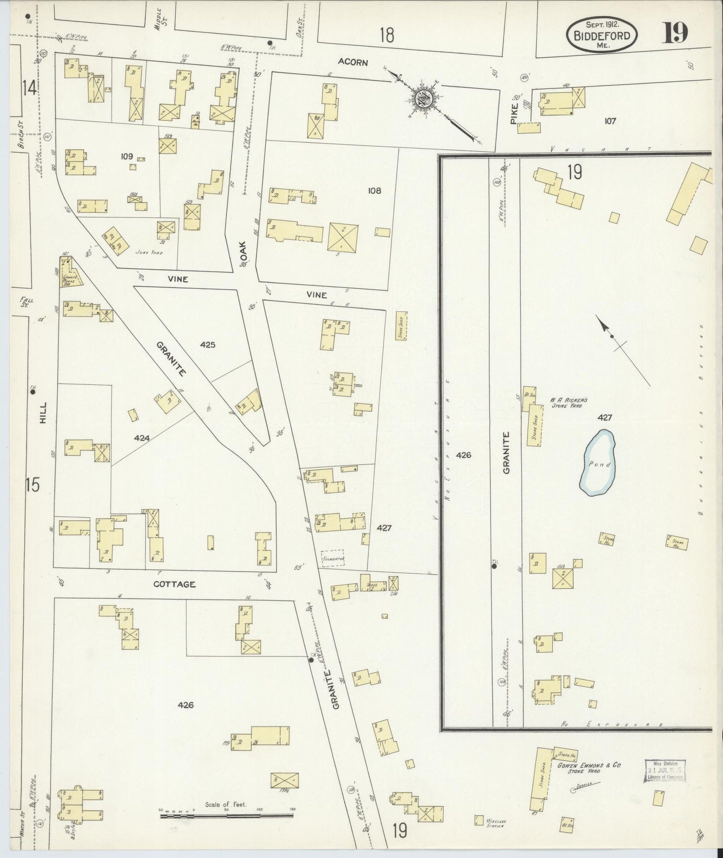 Sanborn Fire Insurance Map from Biddeford, York County, Maine (1912), Sheet #0019 - Complete Map Set gallery image, historic Sanborn map, vintage wall art, Maine Maine