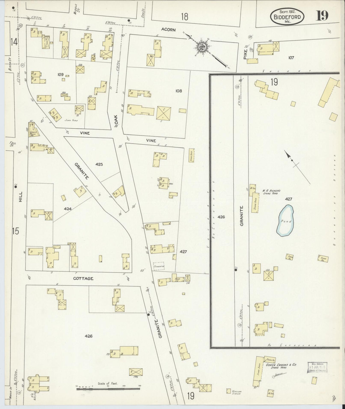 Sanborn Fire Insurance Map from Biddeford, York County, Maine (1912), Sheet #0019 - Complete Map Set gallery image, historic Sanborn map, vintage wall art, Maine Maine