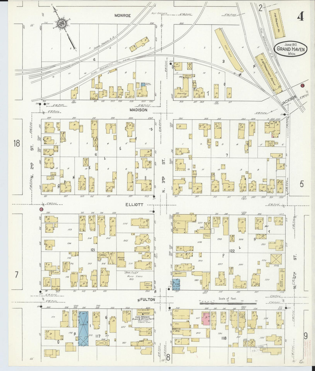 Sanborn Fire Insurance Map from Grand Haven, Ottawa County, Michigan (1912), Sheet #0004 - Complete Map Set gallery image, historic Sanborn map, vintage wall art, Michigan Michigan