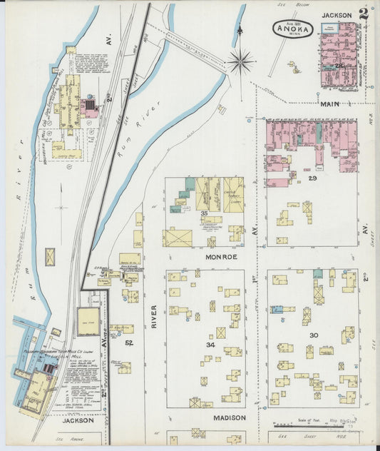 Sanborn Fire Insurance Map from Anoka, Anoka County, Minnesota (1891), Sheet #0002 - Historic Sanborn Fire Insurance Map Print, vintage old map wall art, antique decor, genealogy gift, Minnesota Minnesota map