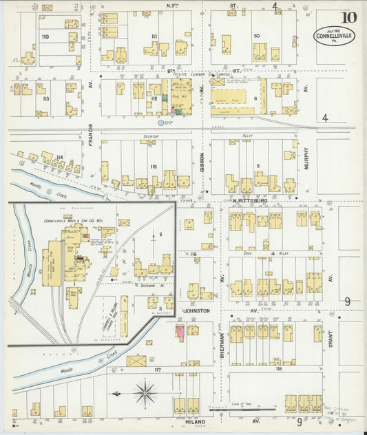 Sanborn Fire Insurance Map from Connellsville, Fayette County, Pennsylvania (1901), Sheet #0010 - Historic Sanborn Fire Insurance Map Print, vintage old map wall art, antique decor, genealogy gift, Pennsylvania Pennsylvania map