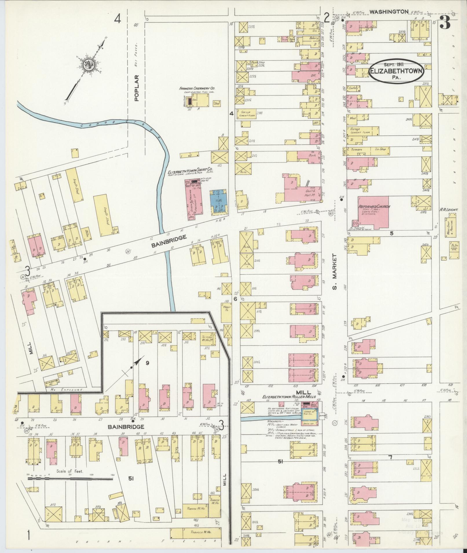 Sanborn Fire Insurance Map from Elizabethtown, Lancaster County, Pennsylvania (1911), Sheet #0003 - Historic Sanborn Fire Insurance Map Print, vintage old map wall art, antique decor, genealogy gift, Pennsylvania Pennsylvania map