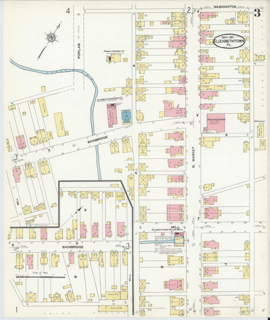 Sanborn Fire Insurance Map from Elizabethtown, Lancaster County, Pennsylvania (1911), Sheet #0003 - Historic Sanborn Fire Insurance Map Print, vintage old map wall art, antique decor, genealogy gift, Pennsylvania Pennsylvania map