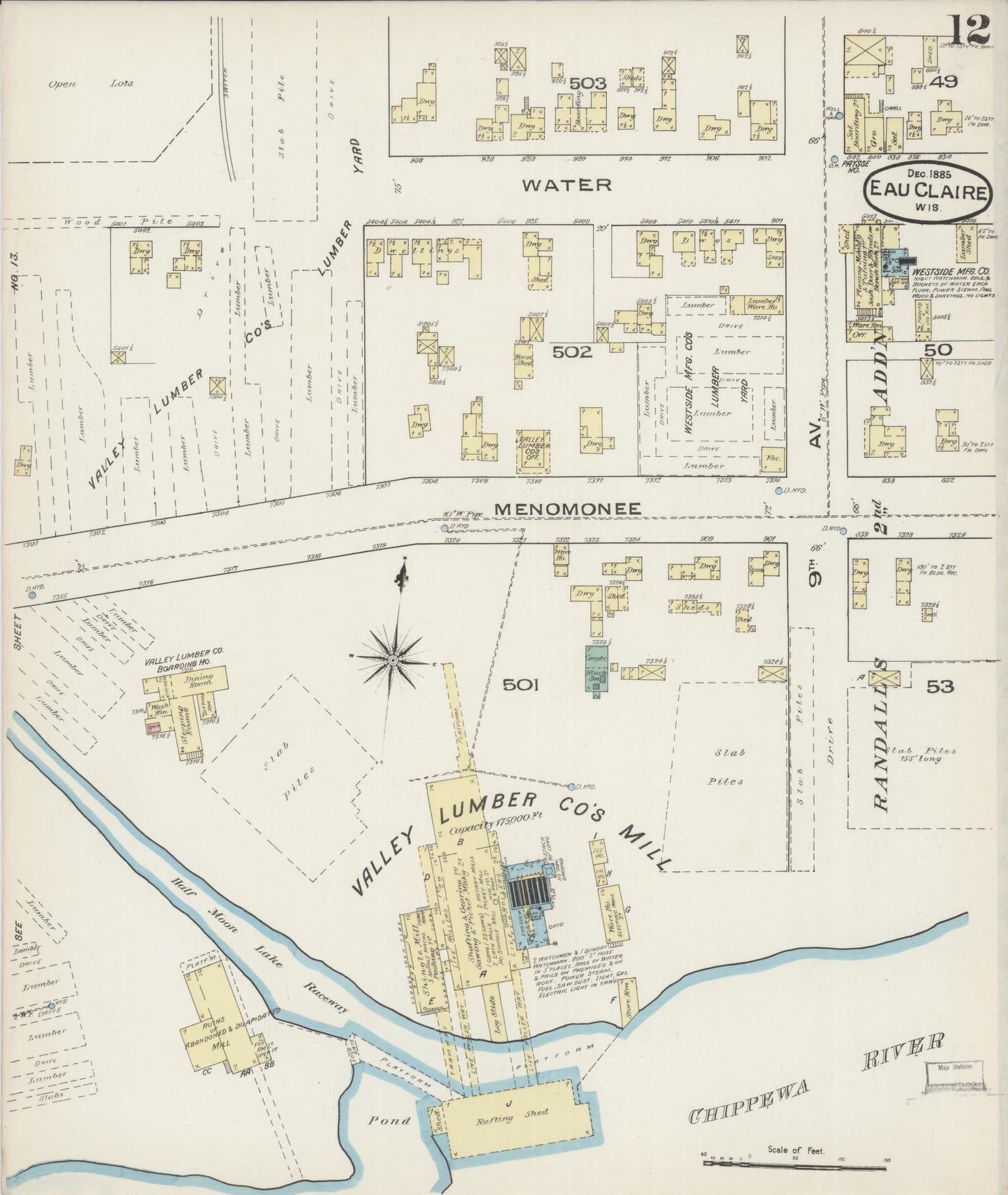 Sanborn Fire Insurance Map from Eau Claire, Eau Claire County, Wisconsin (1885), Sheet #0012 - Complete Map Set gallery image, historic Sanborn map, vintage wall art, Wisconsin Wisconsin