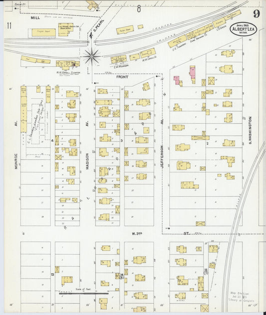 Sanborn Fire Insurance Map from Albert Lea, Freeborn County, Minnesota (1905), Sheet #0009 - Historic Sanborn Fire Insurance Map Print, vintage old map wall art, antique decor, genealogy gift, Minnesota Minnesota map
