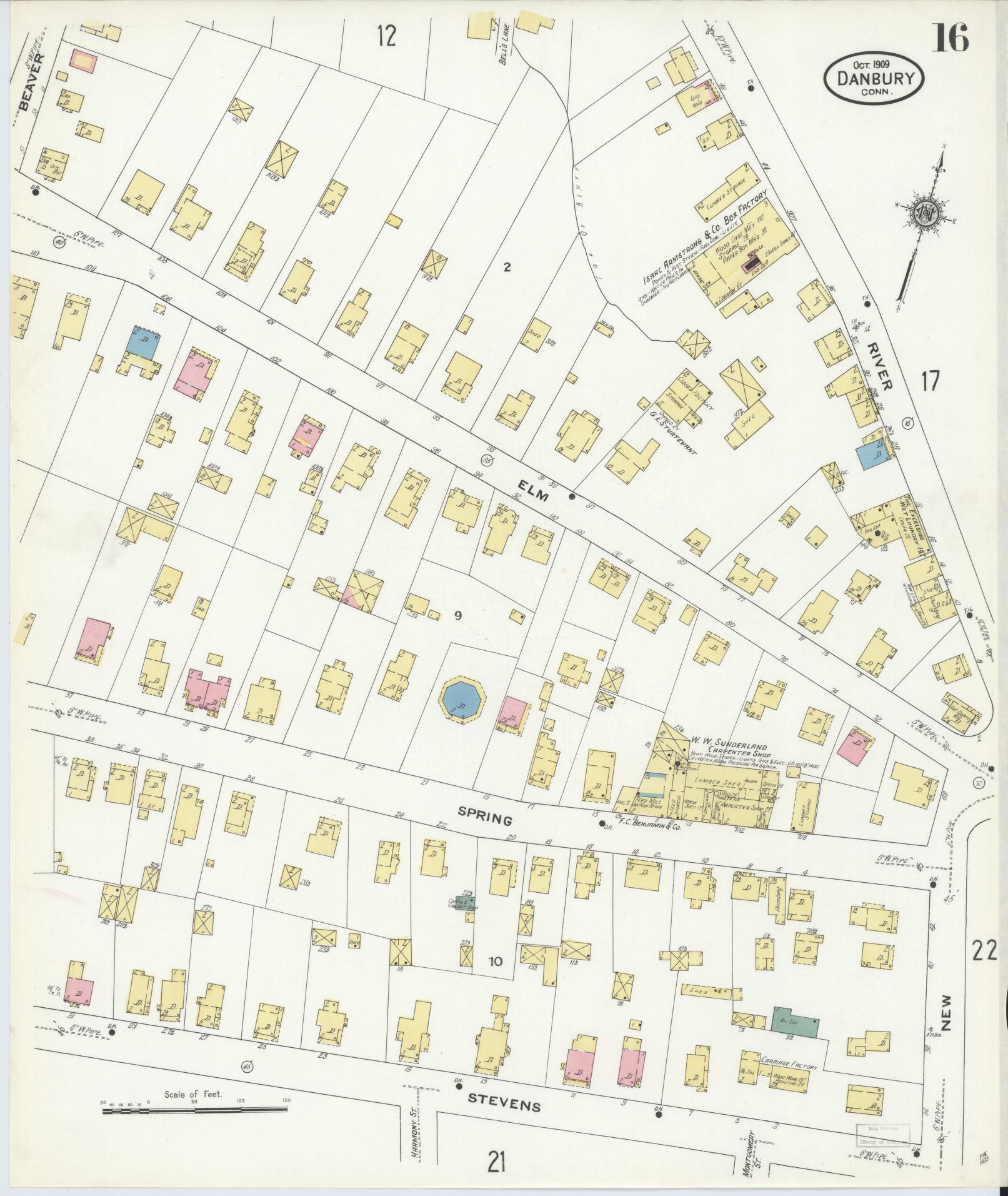 Sanborn Fire Insurance Map from Danbury, Fairfield County, Connecticut (1909), Sheet #0016 - Complete Map Set gallery image, historic Sanborn map, vintage wall art, Connecticut Connecticut