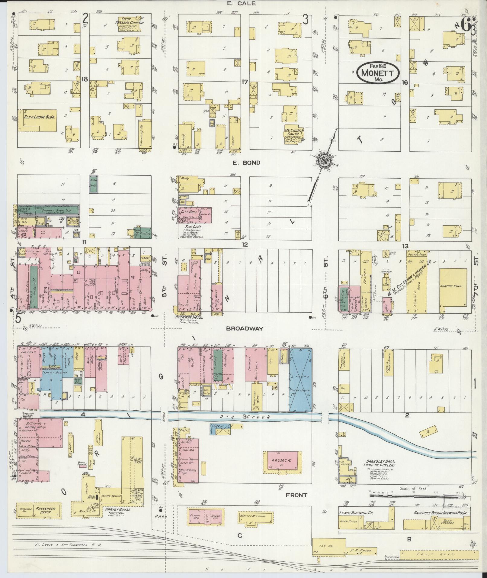 Sanborn Fire Insurance Map from Monett, Barry County, Missouri (1910), Sheet #0006 - Complete Map Set gallery image, historic Sanborn map, vintage wall art, Missouri Missouri