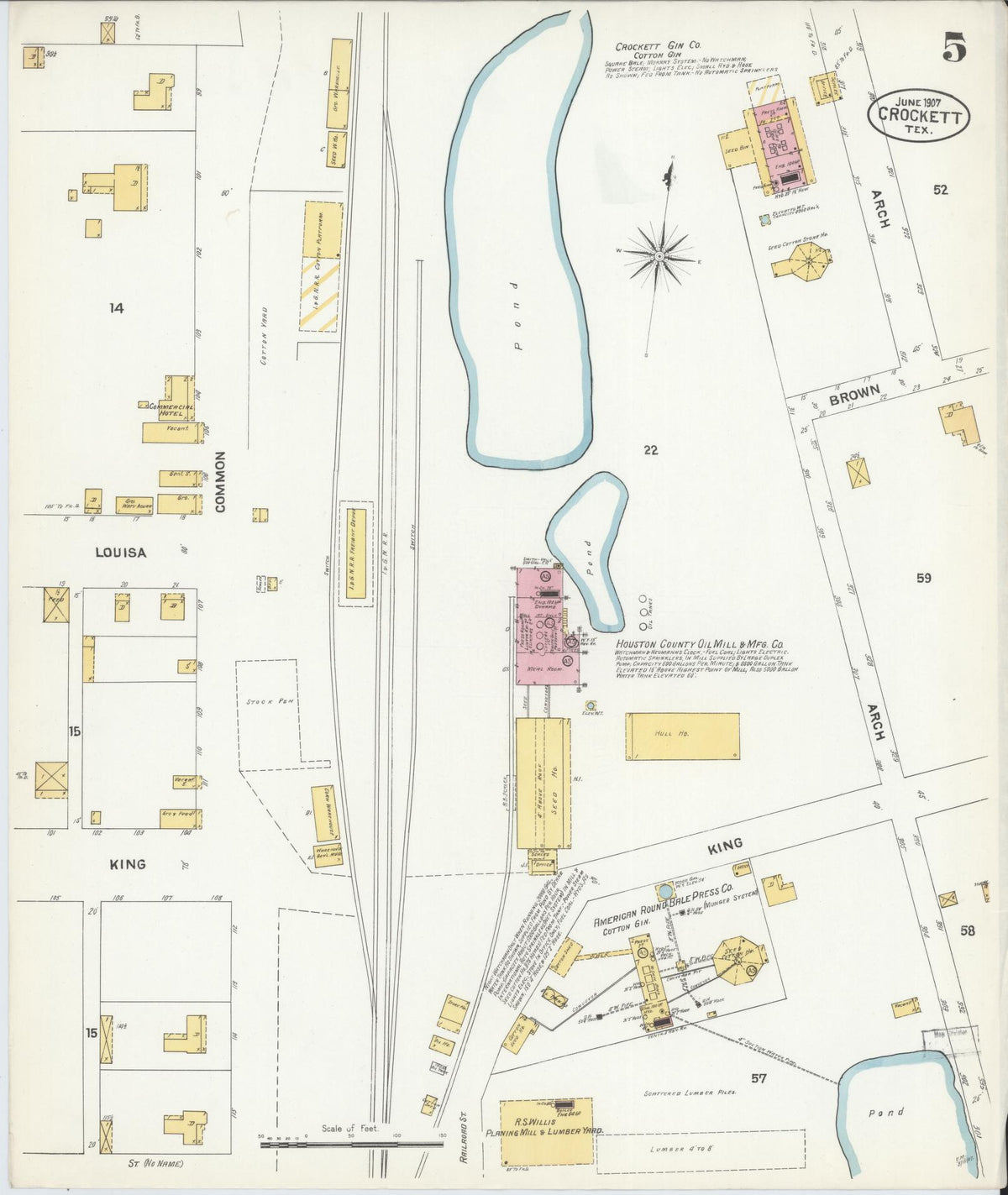 Sanborn Fire Insurance Map from Crockett, Houston County, Texas (1907), Sheet #0005 - Complete Map Set gallery image, historic Sanborn map, vintage wall art, Texas Texas