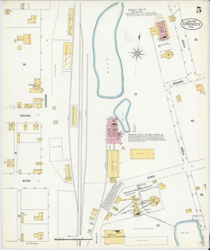 Sanborn Fire Insurance Map from Crockett, Houston County, Texas (1907), Sheet #0005 - Complete Map Set gallery image, historic Sanborn map, vintage wall art, Texas Texas